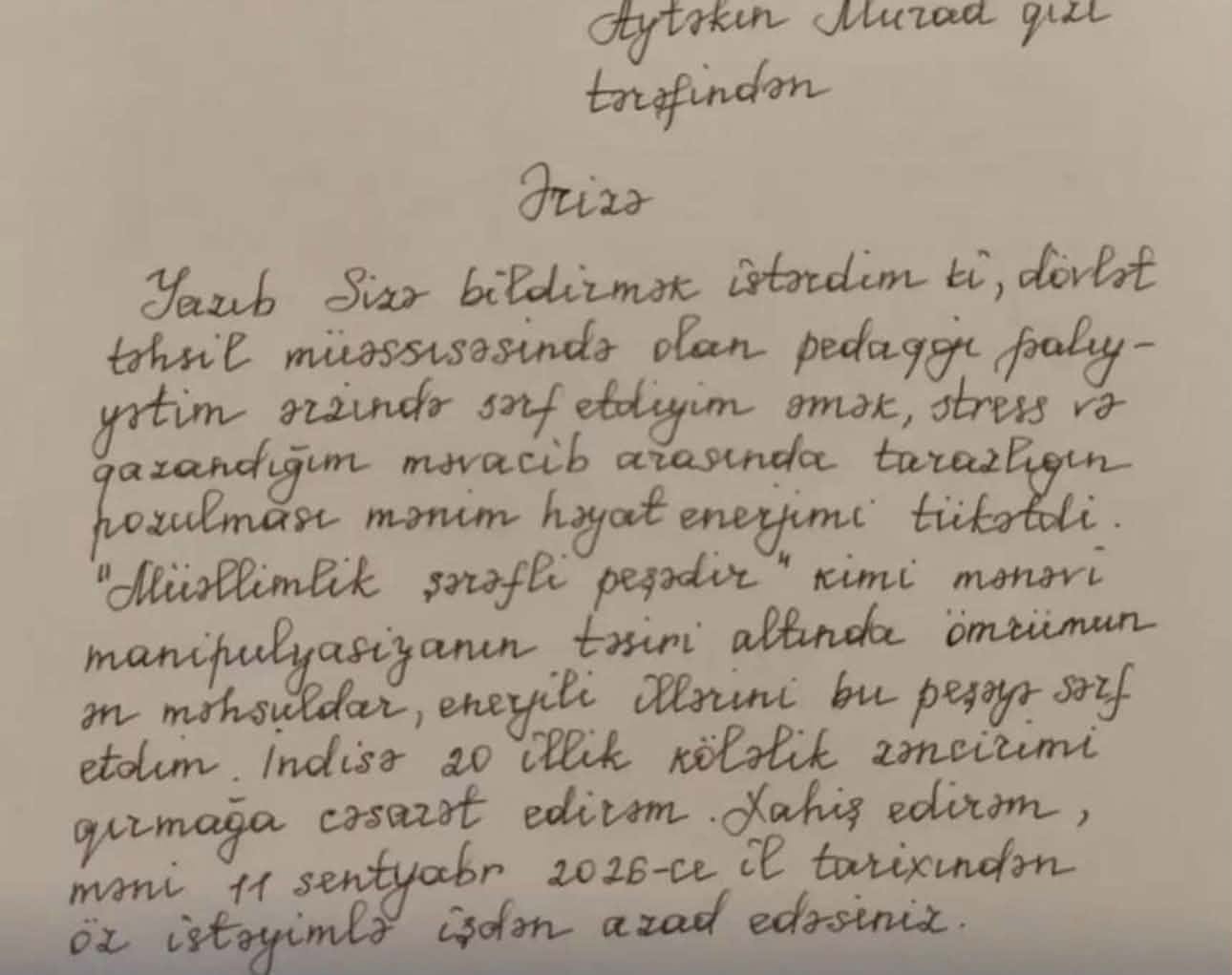 İşdən çıxan müəllimin etiraz ərizəsinə məktəbdən cavab - Foto